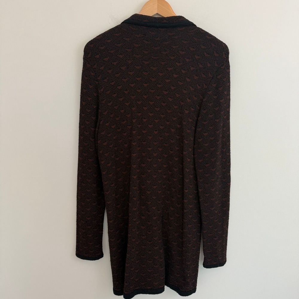 Vtg French Rags Brown Black Geometric Jacquard Rayon Knit Longline Cardigan Sz 2 - Picture 4 of 11